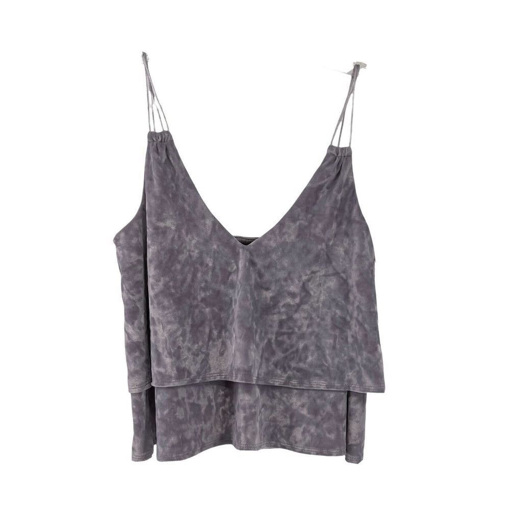 Velvet Tank Top Ruffle V Neck Strappy Womens Size XS Express One Eleven Cropped